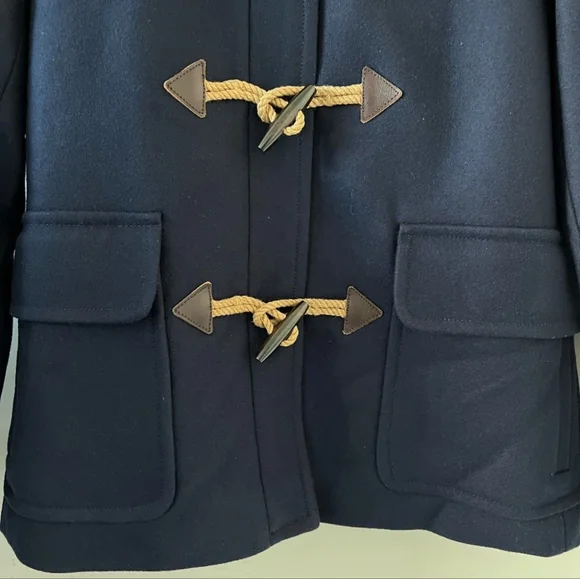 J. Crew Melton Wool Navy Blue Pea Coat With Toogle Front And Hood Size 00 - Picture 3 of 11